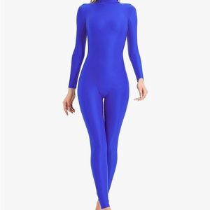 Metallic Blue Mock Neck Unitard